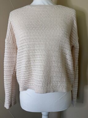LOFT Cream Waffle-Knit Crew Sweater